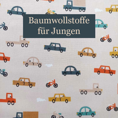 Baumwollstoffe Jungenmotive (Autos, Bagger, etc)