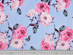 Baumwolle Stretch Streifen Rosen, blau-weiss rosa