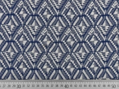 RESTSTCK 76 cm Jacquard Jerseystoff Rauten, blau  grau