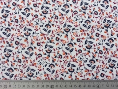 RESTSTCK 25 cm Baumwolljersey Stoff Blumen & Ranken, orange navy creme