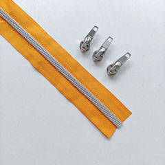 1 m Reißverschluss metallisiert SILBER 6,5 mm Spirale + 3 Schieber, ockergelb/senf