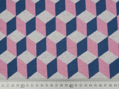 RESTSTCK 43 cm Bio-Jacquard Hamburger Liebe Rautenmuster, jeansblau rosa