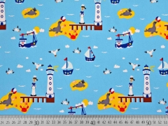 RESTSTCK 95 cm Baumwollstoff Leuchttrme Segelboote Hilco, wei hellblau