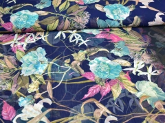 RESTST�CK 74 cm Chiffon Stoff Blusenstoff Blumen & Ranken, rosa t�rkis dunkelblau