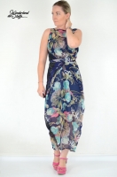 RESTST�CK 74 cm Chiffon Stoff Blusenstoff Blumen & Ranken, rosa t�rkis dunkelblau