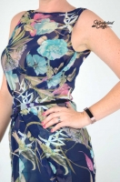RESTST�CK 74 cm Chiffon Stoff Blusenstoff Blumen & Ranken, rosa t�rkis dunkelblau