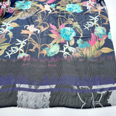 RESTST�CK 74 cm Chiffon Stoff Blusenstoff Blumen & Ranken, rosa t�rkis dunkelblau