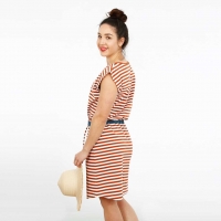 RESTST�CK 50 cm Jerseystoff Streifen 1 cm, terracota wei�
