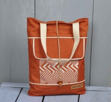 Dekostoff Leinenlook Zickzack grafisches Muster , terracotta