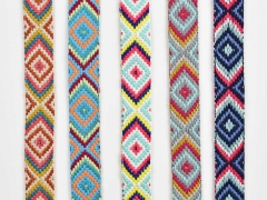 Jacquard Webband Ethnomuster Rauten 20 mm, gelb dunkelblau rot wei� t�rkis