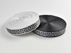 Jacquard Webband Labyrinth Greek Style, schwarz wei�