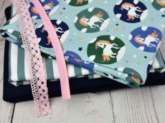 RESTST�CK 55 cm Jersey Einh�rner Wolken Sterne, hellmint
