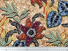 RESTSTCK 74 cm Viskosejersey exotische Blumen, blau terracota beige
