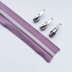 1 m Reiverschluss metallisiert SILBER 6,5 mm Spirale + 3 Schieber, mauve