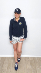 RESTST�CK 85 cm Sweatstoff French Terry Streifen, dunkelblau cremewei�