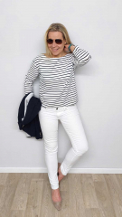 RESTST�CK 85 cm Sweatstoff French Terry Streifen, dunkelblau cremewei�