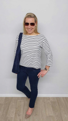 RESTST�CK 85 cm Sweatstoff French Terry Streifen, dunkelblau cremewei�
