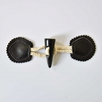 1 Knebelverschluss Dufflecoat Knopf Lederimitat Baumwollkordel, schwarz