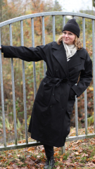 RESTST�CK 86 cm Baumwoll Twill Trenchcoat Stoff Stretch, schwarz