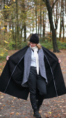 RESTST�CK 86 cm Baumwoll Twill Trenchcoat Stoff Stretch, schwarz
