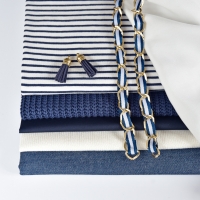 Jersey Stoff Streifen, dunkelblau cremewei�