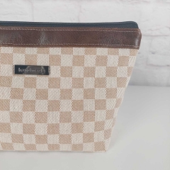 RESTST�CK 44 cm Dekostoff Schachbrettmuster Karomuster, taupe natur