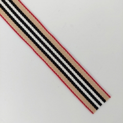 Webband Streifen 20 mm, rot beige schwarz weiß