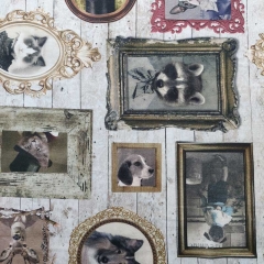 Dekostoff Hunde Katzen Bilder Bilderrahmen Baumwollstoff,braun schwarz grauweiß