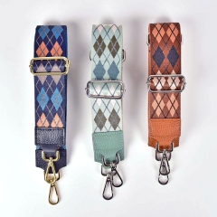Taschengurt Taschenriemen Rauten Streifen Argyle Muster, blau helles rostbraun dunkelblau
