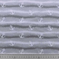 RESTST�CK 46 cm Sweatstoff French Terry Anker Streifen Wellen, wei� grau
