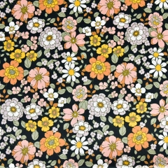 Baumwollstoff Blumen Blten, flieder orange weiss schwarz