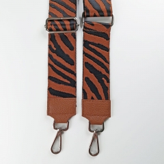 Taschengurt Taschenriemen Zebra Muster,schwarz terracotta,mittelbraunes Leder, silber