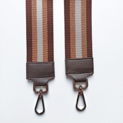Taschengurt Streifen Glitzer 5 cm, dunkelbraun bronze weiß-dunkelbraunes Leder-silber