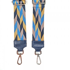 Taschengurt Taschenriemen Trapez Muster, ocker dunkelblau taupe rauchblau, dunkelblaues Leder,silber