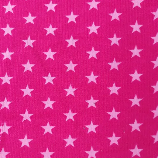 Feincord Stoff Babycord Sterne 1cm, rosa auf pink
