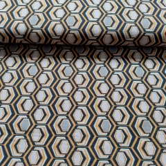 RESTST�CK 80 cm Hosenstretch Stoff Bengalin Retromuster Waben, ockergelb schwarz taupe