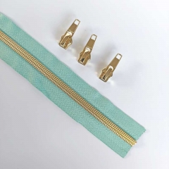 1 m Reiverschluss metallisiert GOLD 6,5 mm Spirale + 3 Schieber, mint