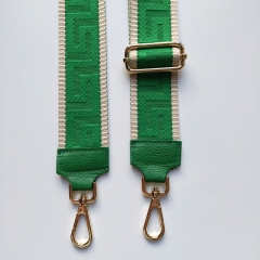 Taschengurt grafisches Muster - ecrue grn- grnes Leder - gold Schnallen
