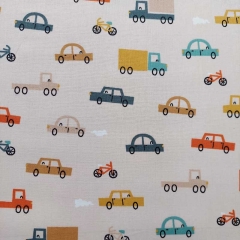 Baumwollstoff kleine Autos, blau mint orange beige