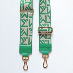 Taschengurt Taschenriemen abstraktes Muster- grün ecrue- grünes Leder-gold Schnallen