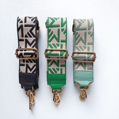 Taschengurt Taschenriemen abstraktes Muster- gr�n ecrue- gr�nes Leder-gold Schnallen