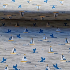 Jerseystoff Segelboote Fischflossen, hellgrau