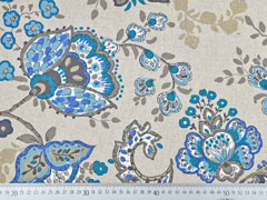 Dekostoff Leinenlook Kelchblumen, jeansblau mint natur