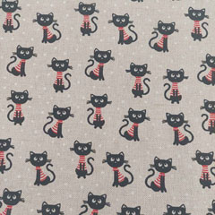 Dekostoff Katzen Punkte gestreiftes T-Shirt, schwarz rot natur