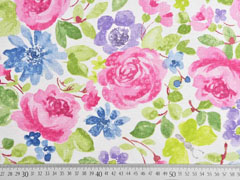 Dekostoff groe Blumen, rosa blau wei
