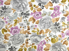 Dekostoff groe Blumen, grau braun flieder wei