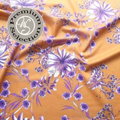 Baumwollstoff  Silky Cotton tropische Blumen flieder currygelb