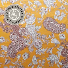 Baumwollstoff  Silky Cotton Blumen, braun currygelb