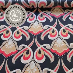 Viskose Stoff Blumen Ornamente, coralle beige schwarz