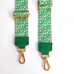 Taschengurt Taschenriemen abstraktes Muster 5 cm breit, ecrue grn, grnes Leder,goldene Schnallen